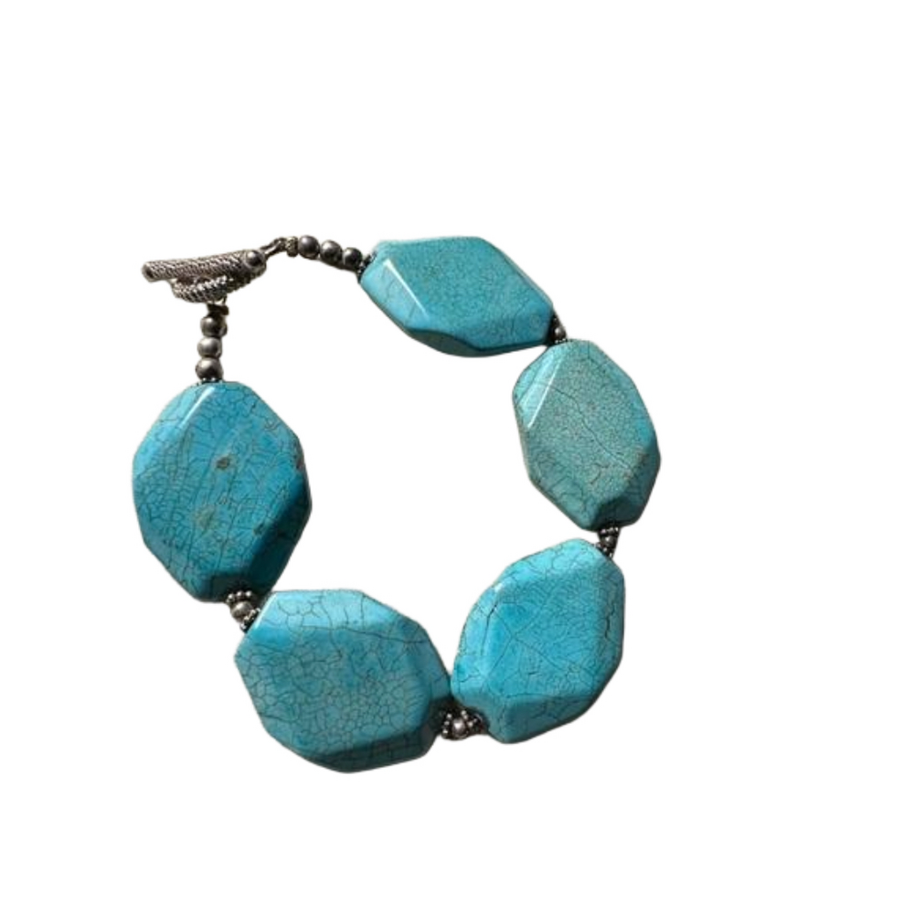 Fashion turquoise bracelet Pre-owned chunky, silver-tone women’s jewelry